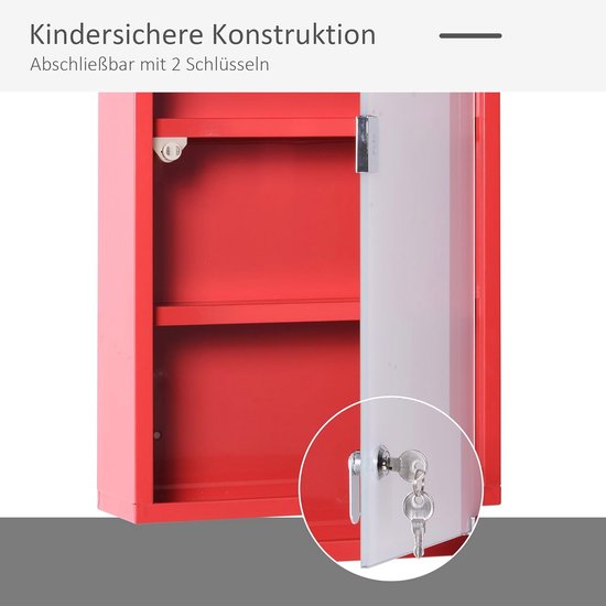 4goodz Medicijnkastje EHBO-kastje met slot RVS 12x30x60 cm - Rood