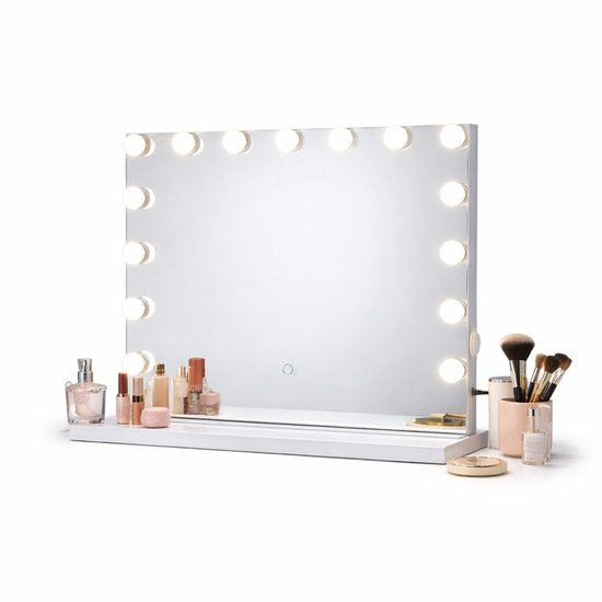 ⁠Jeemsie – Hollywood Spiegel met Verlichting – 3 Lichtstanden, Dimbaar, Touch – Tafel & Wandmontage – 58×48 cm – Wit