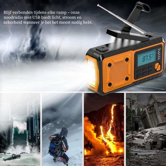 Draagbare NoodRadio Solar Opwindbaar - Powerbank Zonneenergie met - Noodpakket - Draagbare Radio