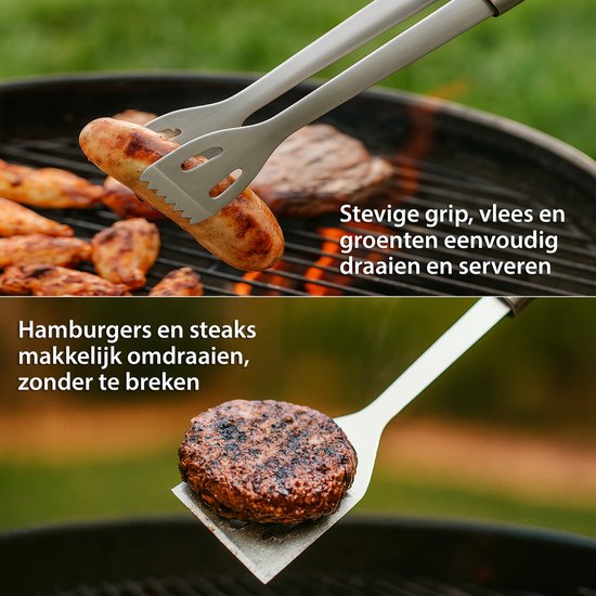 Chefino BBQ Accessoires Set – 21-delig BBQ Pakket – Compleet RVS Barbecue Accessoires met Draagtas – Roestvrijstaal Kamado Accessoires