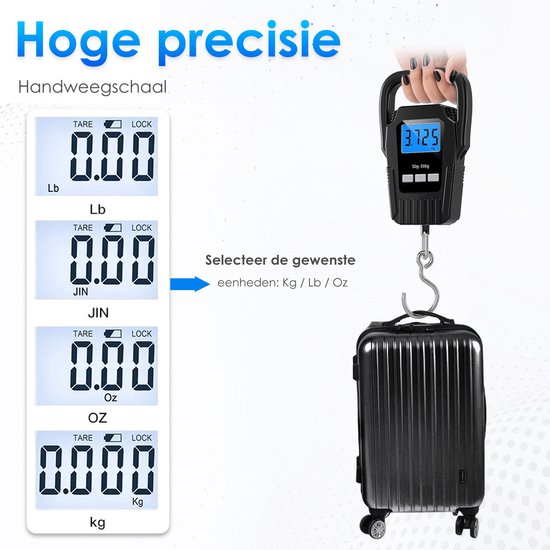 Kofferweegschaal Met Weeghaak - Tot 50 Kg - Incl. Batterij - Keukenweegschaal Digitaal - Weegschaal - Hangweegschaal