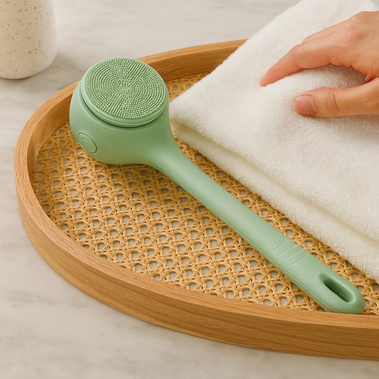 Elektrische Doucheborstel met 5 Opzetstukken – Groen – Diepe Reiniging & Massage – Oplaadbaar – Waterproof – Voor Rug, Benen & Gezicht
