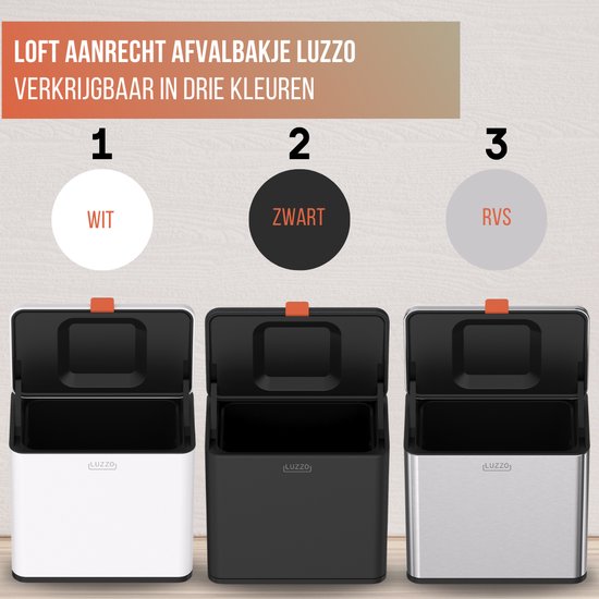 Luzzo® Loft Groente Afvalbak Zwart - Aanrecht Afvalbakje 5 liter - Uitneembare Binnenbak - Neerzetten/Ophangen - Zwart