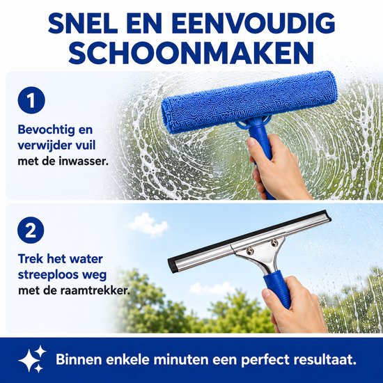 Glazenwasser set - 3-delig - Raamtrekker - Inwasser - Mircrovezeldoek - Ramenwas set - Raamwisser