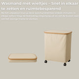 AKSA Home® Wasmand met Wieltjes - Wassorteerder met 3 vakken - Wasmand Opvouwbaar met Deksel - 160L - Beige/Creme