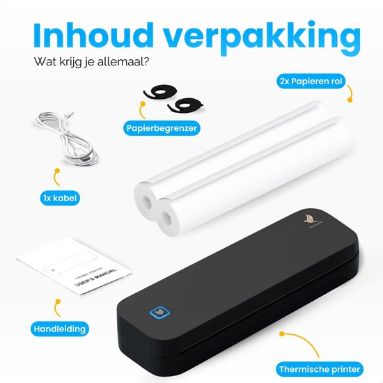 NovaWare® Thermische Printer A4 - Sticker Printer - Pocket Printer - Mini Printer voor Mobiel - Laptop - tablet - Verzendlabel - Barcode - Tattoo - Portable Printer - Shipping Label - Zwart