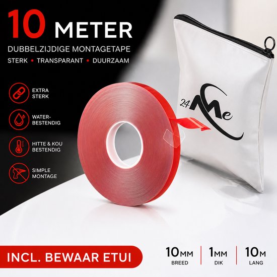 24ME® Dubbelzijdig Montage Tape Etui - 1mm - Transparant - Nano tape - Acrylic VHB