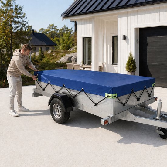 Aanhangwagen Afdekhoes - 258 x 138 x 5 cm - Blauw - Aanhangerzeil met Elastisch Koord - Waterafstotend - Aanhangwagnet