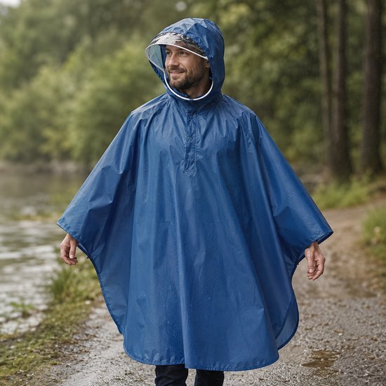 Regenponcho Volwassenen – Fietsponcho Waterdicht – Regenjas met Capuchon en Transparant Vizier – Herbruikbaar – Festival, Camping en Wandelen – Blauw