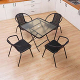 Vierkante Glazen Tuintafel – 60x60x70 cm – Gehard Glas – Stabiel Stalen Frame – Weerbestendig – Zwarte Bistrotafel voor Tuin, Balkon & Terras