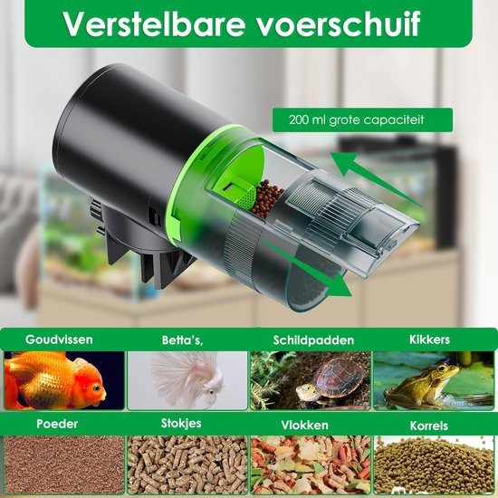 Automatische Voederautomaat met Timerfunctie - 200ml - Geschikt voor Vijver, Vlokken, Korrels en Tetra Visvoer - Visvoer Aquarium