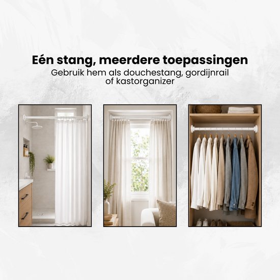 Douchestang Uitschuifbaar - Wit - 66 cm tot 99 cm - Universeel - Douchestang zonder Boren - Douchestang Verstelbaar - Douchegordijnstang - Gordijnstang