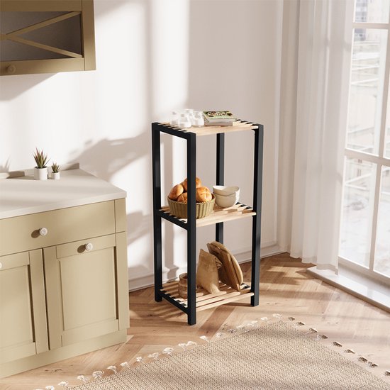 Fixwood Opbergrek 3 Lagen – Kunststof & Hout – Lichtgewicht Multifunctioneel Kastje – Voor Keuken, Woonkamer of Badkamer – 78 x 35 x 29 cm
