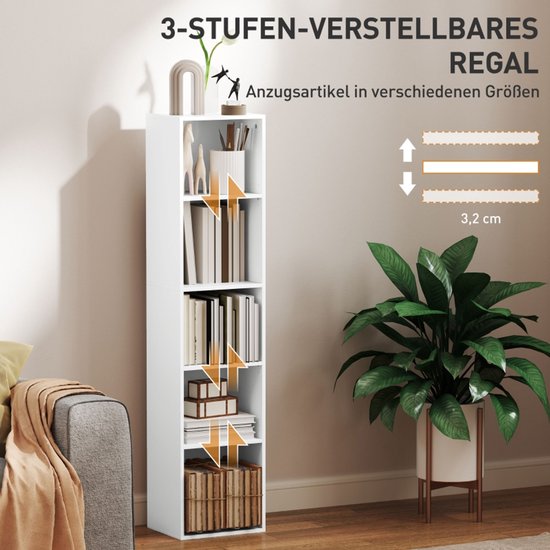 4goodz Boekenkast met 5 Verstelbare Planken - 24x30x134 cm - Wit