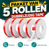 24ME® - Pakket van 5 rollen - 25 Meter Extra Sterk Dubbelzijdig PE Foam Tape - Wit - 20mm x 1mm - 5 Rollen Meter - Extra Sterke Kleefkracht