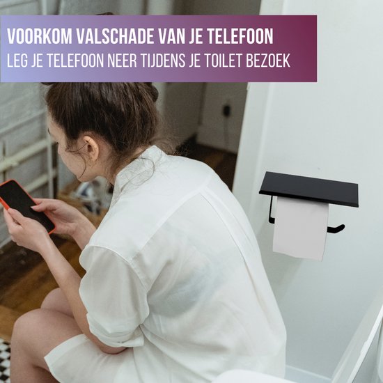 4bathroomz® Toiletrolhouder met planchet voor telefoon - wc rolhouder