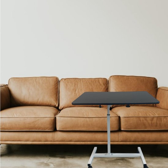 Laptoptafel op Wieltjes - 60 x 40 cm - In Hoogte Verstelbaar - Zwart - Wit - Ontbijttafel op Wielen - Bedtafel