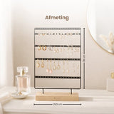 Sieradenrek met Houten Voet – Oorbellen Houder Staand – Sieraden Organizer 4 Rijen – Metalen Display Standaard – Oorbellen Display 36 cm – Sieradenhouder voor Oorbellen & Sieraden
