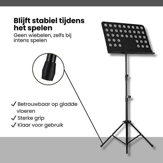 Muziekstandaard Inklapbaar & Verstelbaar - Zwart - 145 cm - Bladmuziek houder - Lessenaar voor Bladmuziek