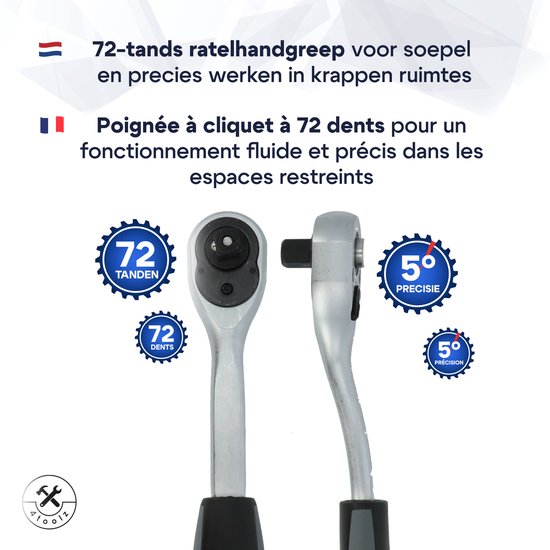4toolz ® Doppenset 108-delig in Koffer - 72 tands Ratels 1-2" en 1-4'' Doppen en Bit-set