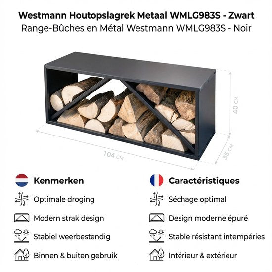 Westmann Hout Opslagrek Metaal WMLG983S - 34x104x40 cm - Zwart