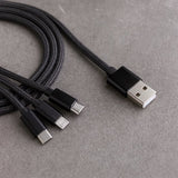 FLOKOO 3-in-1 USB Kabel – 1 meter – Snelladen & Dataoverdracht – USB naar USB-C - Micro-USB - Lightning – Nylon Gevlochten – Zwart - Oplaadkabel Telefoon