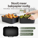 Airfryer Accessoireset 10-delig – Siliconen Bakjes, RVS Rekken, Spiesenrek, Tang, Spatel & Bakkwast – Geschikt voor Dual Zone Airfryer 7-10L – Vaatwasserbestendig & Hittebestendig 230°C