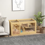 Knaagdierkooi - Sparrenhout - inclusief accessoires en drinkfles - 100 x 50 x 50 cm - Natuurlijk