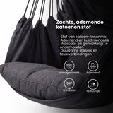 Hangstoel met Kussen – Hangende Stoel voor Binnen en Buiten – Inclusief Ophangset – Belastbaar tot 125 kg – Katoenen Hangstoel voor Tuin, Balkon, Slaapkamer & Balkon – Zwart