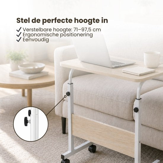 Laptoptafel op Wielen - In Hoogte Verstelbaar