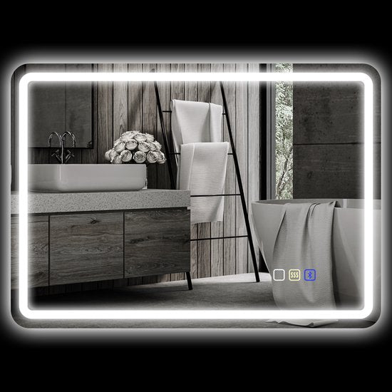 Badkamerspiegel met LED-verlichting met speaker - Anti-condens - 50 x 70 cm - Zilver