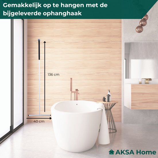 AKSA Home® Vloertrekker - Douchewisser - Trekker Douche - RVS Vloerwisser - met Steel - Zilver