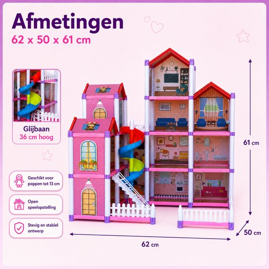 DMG Supply Groot Poppenhuis - Hoog - Meerdere Verdiepingen - Poppen - Meubels