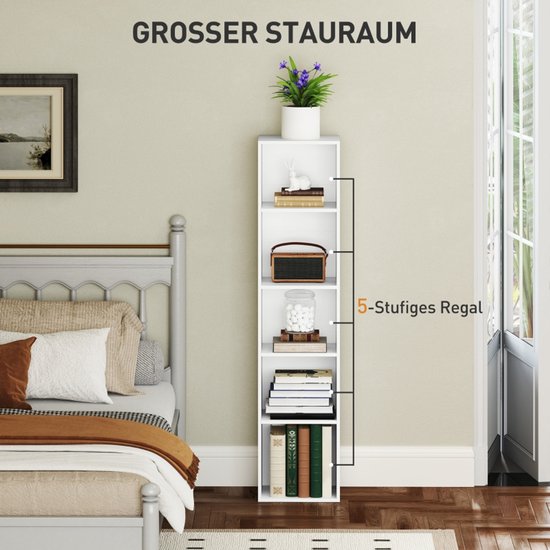 4goodz Boekenkast met 5 Verstelbare Planken - 24x30x134 cm - Wit