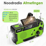 Vesfy Noodradio Solar Opwindbaar - Oplaadbaar & Batterijen - 7400mWh - LED Zaklamp - AM-FM Radio - Draagbare Radio voor Noodpakket