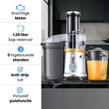 NovaWare Sapcentrifuge – Juicer voor Groenten en Fruit – Grote Vulopening & Pulpcontainer – 1200W – 1.25L - 3 Snelheden