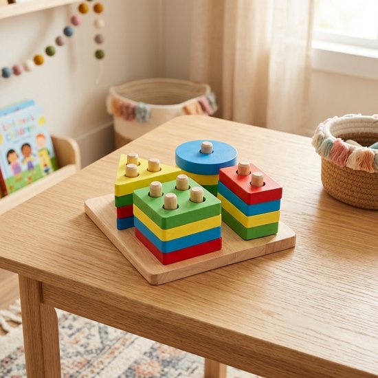 DMG Supply Houten Speelgoed Set - Montessori Speelgoed - Vormenstoof - Kralenspiraal - Regenboogstapelaar - Vanaf 3 Jaar