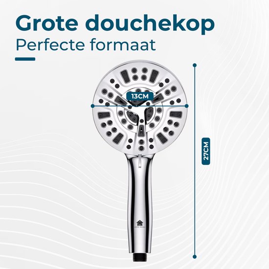 AKSA Home® Douchekop met Slang - Douchekop met Filter - 10 sproeistanden - Regendouche met Hoge Druk - Zilver