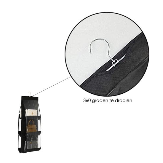 Tassen organizer - Opbergen van 6 Handtassen - Zwart - Hangende tassenopberger - 85 cm x 36 cm - Organiser