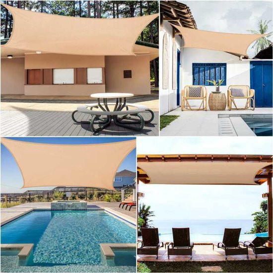 Schaduwdoek Waterafstotend – Vierkant 3x3m – UV-bescherming & Windbestendig – Ademend HDPE Zonnezeil – Tuin, Terras, Balkon, Zwembad – Beige