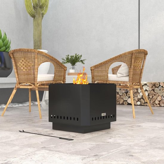 Vuurkorf incl. Aspook 48x48x41 cm - Zwart