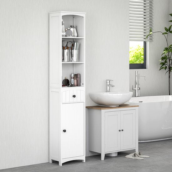 4goodz Badkamerkast 24x34x170 cm - Kolomkast 3 vakken en 1 lade - Wit