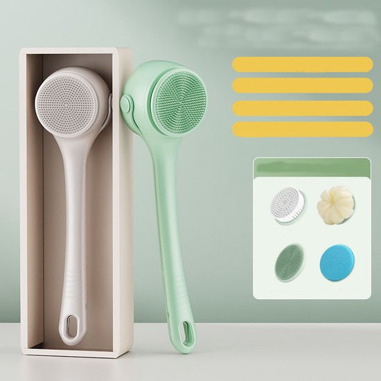 Elektrische Doucheborstel met 5 Opzetstukken – Groen – Diepe Reiniging & Massage – Oplaadbaar – Waterproof – Voor Rug, Benen & Gezicht