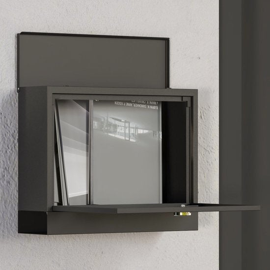 Wandbrievenbus modern - Afsluitbaar met slot - 36,5x11,5x29 cm - Zwart