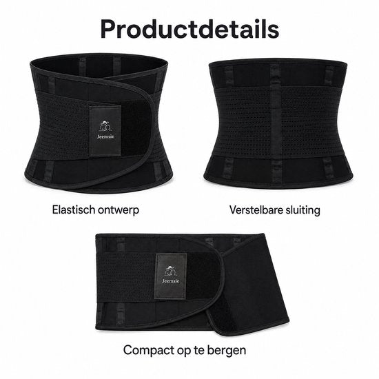Waist Trainer Dames – Verstelbare Tailleband – Waist Shaper – Dubbele Klittenbandsluiting – Ademend – Zwart