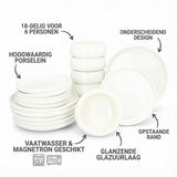Serviesset Nora 18 delig - 6 persoons porselein servies - Wit