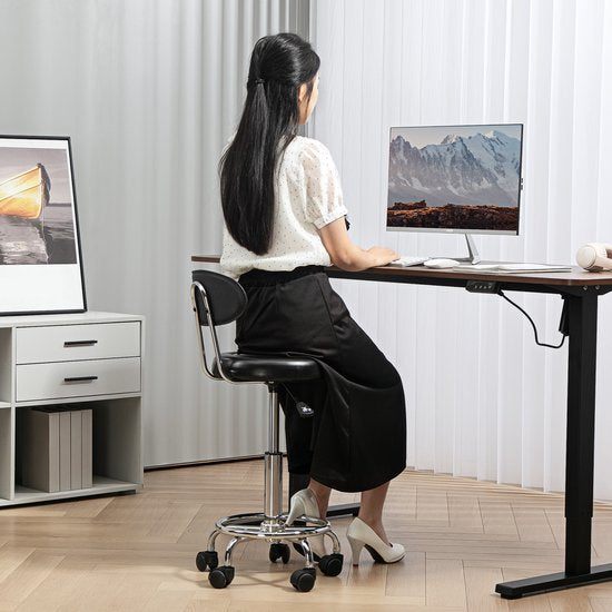 Ergonomische Rolkruk met Rugleuning in Hoogte Verstelbaar - Zwart