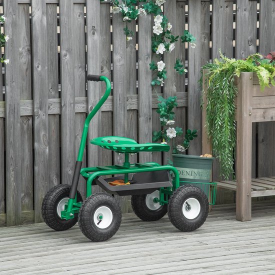 Tuinwagen met zitting, opbergmand voor tuingereedschap, verstelbare zithoogte 46-59 cm - tot 150 kg