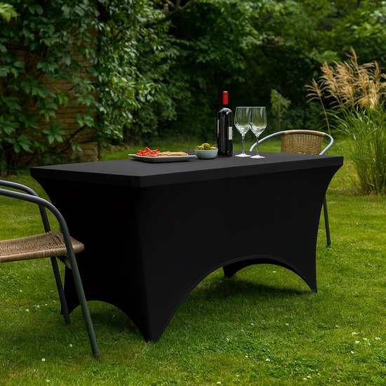 Rechthoekige Tafelhoes Stretch – 180 x 75 x 75 cm – Elastisch & Strak – Wasbaar – Zwart – Voor Feesten, Beurzen & Evenementen