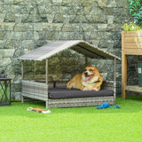 Rattan Hondenbed in huis vorm met Kussen 69x98x70 cm